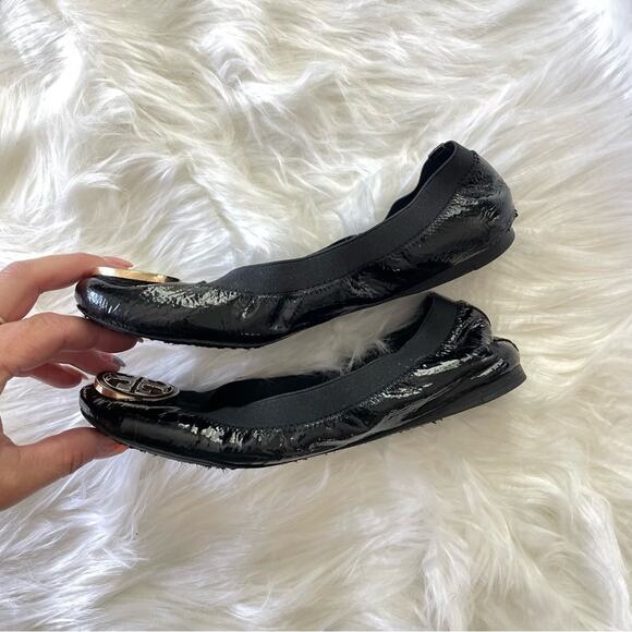 Tory Burch | Womens Caroline Naplak Flats Black Patent Leather Shiny Ballet Logo - Picture 5 of 9